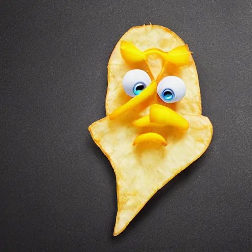 Image similar to photo of [ a single salted french fry chip ] shaped like that looks like stephen fry as a pixar character hybrid intercross mix cinematic lighting