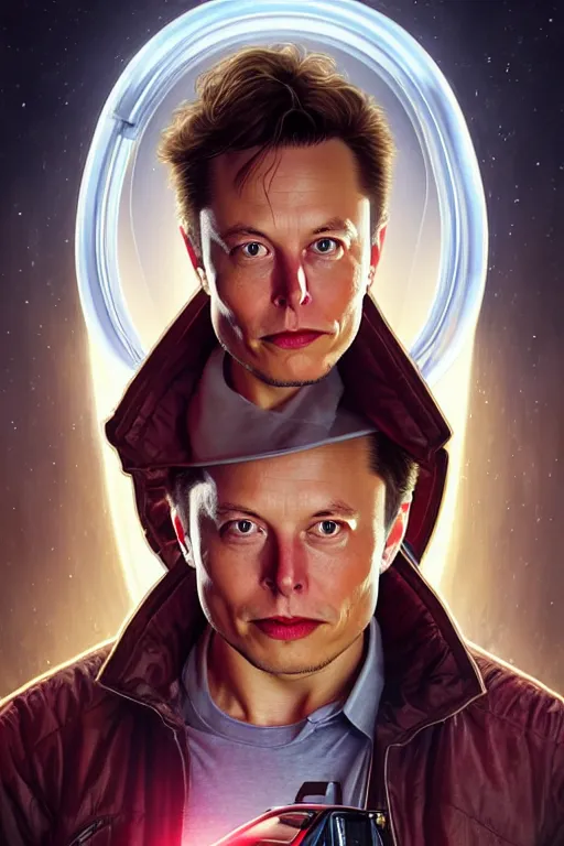 Prompt: elon musk as marty mcfly near delorean, realistic portrait, symmetrical, highly detailed, digital painting, artstation, concept art, smooth, sharp focus, illustration, cinematic lighting, art by artgerm and greg rutkowski and alphonse mucha