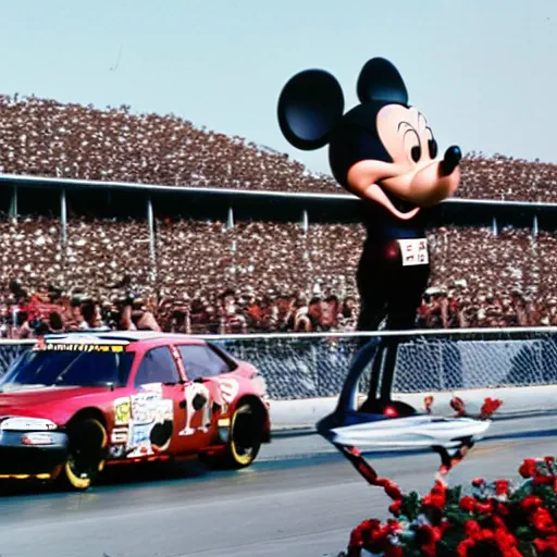 Prompt: mickey mouse winning the daytona 5 0 0