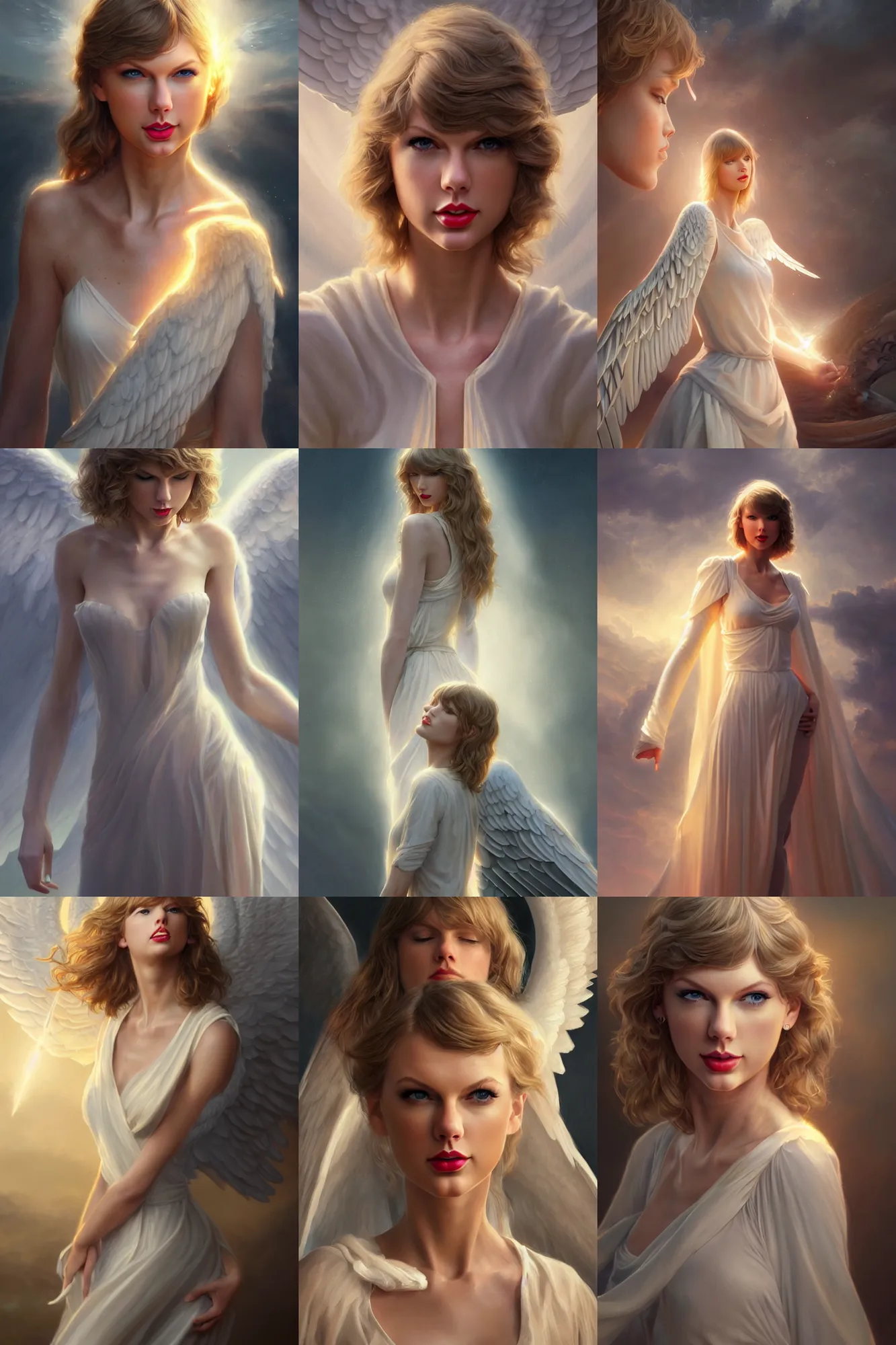 Image similar to taylor swift as a heavenly angel, anatomy, bathed in light, highly detailed, photorealistic, artstation, smooth, sharp focus, illustration, unreal engine 5, 8 k, art by artgerm and greg rutkowski and edgar maxence