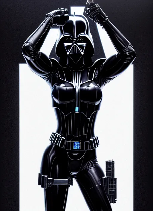 Image similar to symmetry!! gantz portrait of megan fox as a female darth vader, unholy, intricate, highly detailed, dynamic lighting, digital art, digital painting, artstation, terence nielsen, sharp focus, illustration, art by artgerm and greg rutkowski and moebius, 8 k