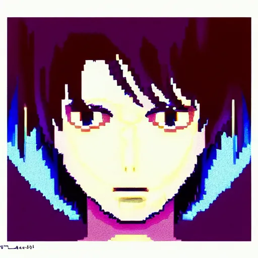 Image similar to A beautiful #pixelart pixel art illustration of [L from Death Note] by Eyvind Earle and Ivan Shishkin and Marc Simonetti and Amanda Clark and Zhicao Cai, at night, anime, shadows, lofi, DeviantArt, #pixelart:3, blur, dof, human, hair, man, woman, people, person, figure, face, jpeg artifacts, photograph, dust, scratches, text, watermark:-1