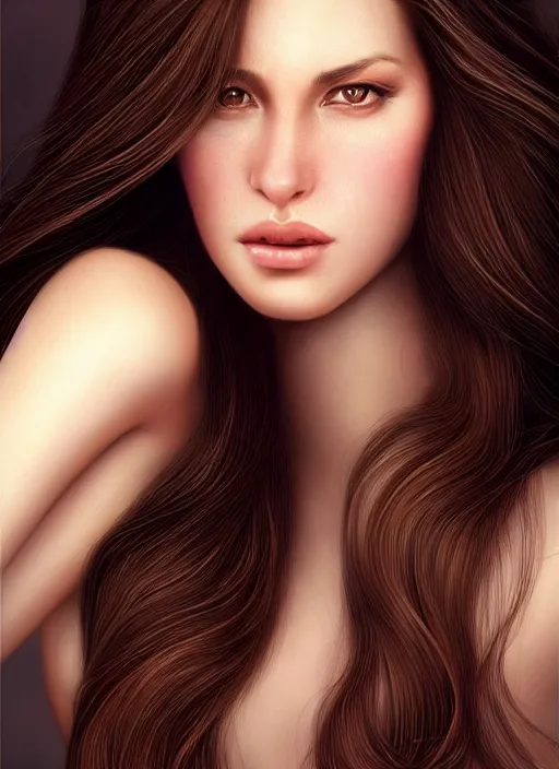 Image similar to a gorgeous female with long brown hair, photo by annie leibovitz, realistic, full body shot, wide angle, sharp focus, 8 k high definition, insanely detailed, intricate, elegant, art by stanley lau and artgerm, floating embers