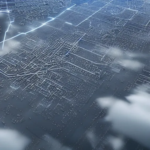 Image similar to photo of a heavenly technological city in the clouds highly detailed