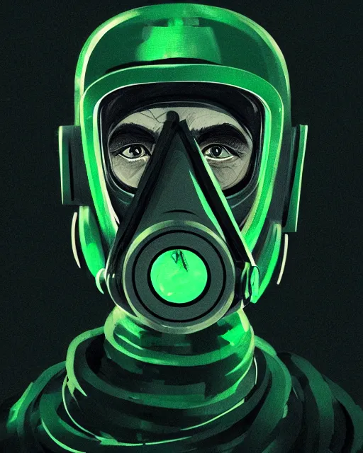 Prompt: man in a gas mask portrait, black green smoke matrix, noir, stylized liquid smoke twisting, dark fantasy, cinematic lighting, intricately detailed, liam brazier, petros afshar, peter mohrbacher, artstation