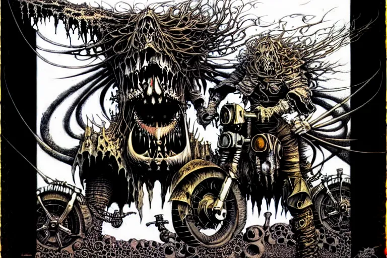 Prompt: ian miller, infernal motorbiker