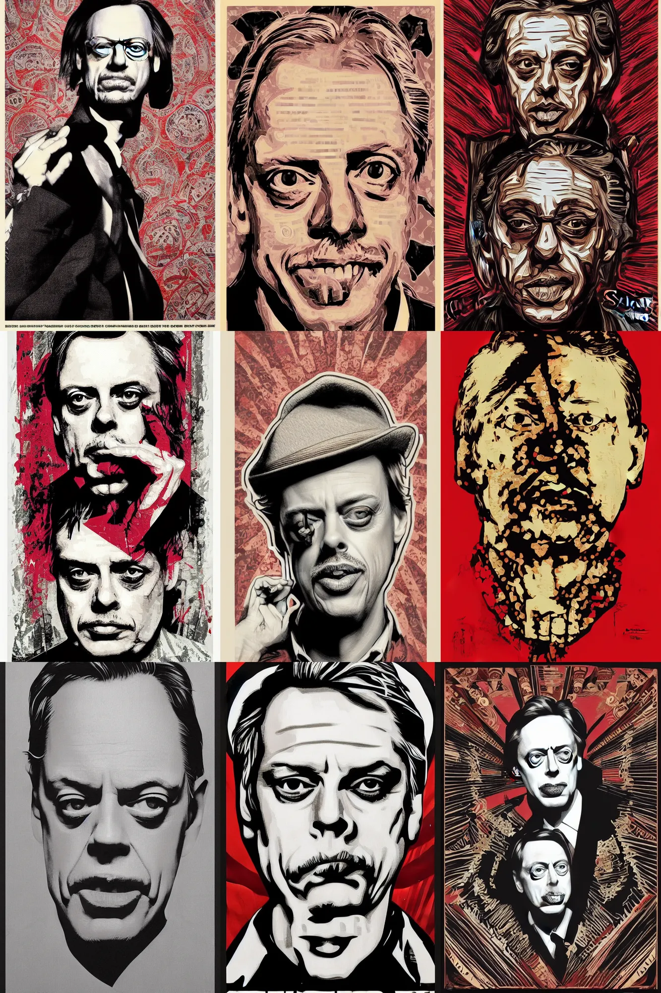 Prompt: face of Steve Buscemi, style of Shepard Fairey Obey Giant poster