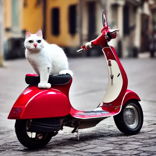 Image similar to cat riding an italian vespa scooter, photography 4 k