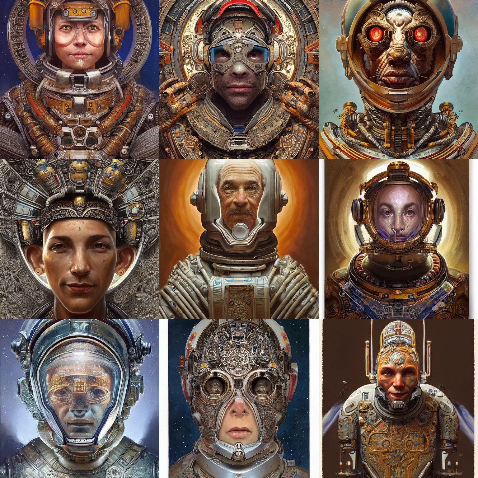 Prompt: portrait of an ancient astronaut, intricate, detailed, ornate, by Mandy Jurgens