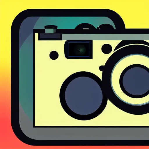 Prompt: app icon of a camera lens, mate colors, material design, minimalist