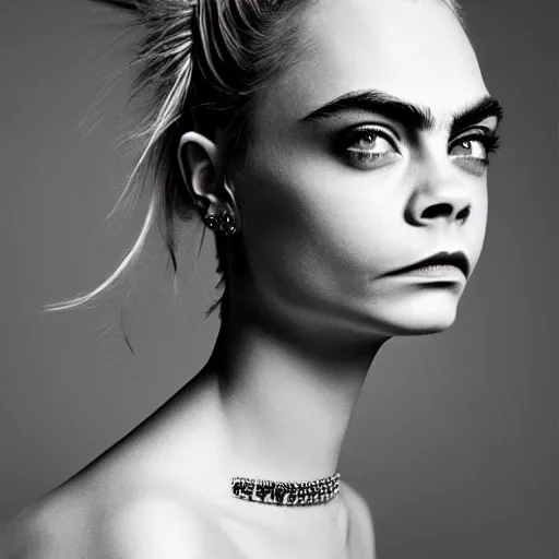 Image similar to portrait of beautiful cara delevingne by mario testino, headshot, detailed, award winning, sony a 7 r