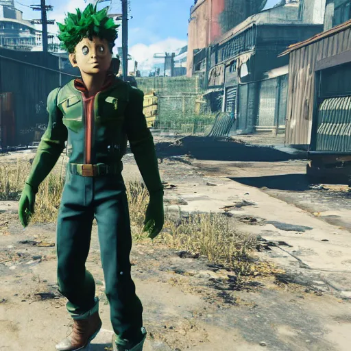 Image similar to izuku midoriya, fallout 4 gameplay