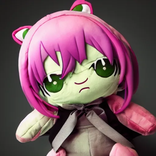 Image similar to cute fumo plush of an alien girl in shiny overalls, three point lighting, color contrast