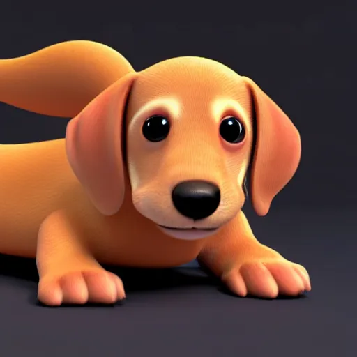 Prompt: cute daschund puppy in a hot dog bun 4k 3d pixar render on white background