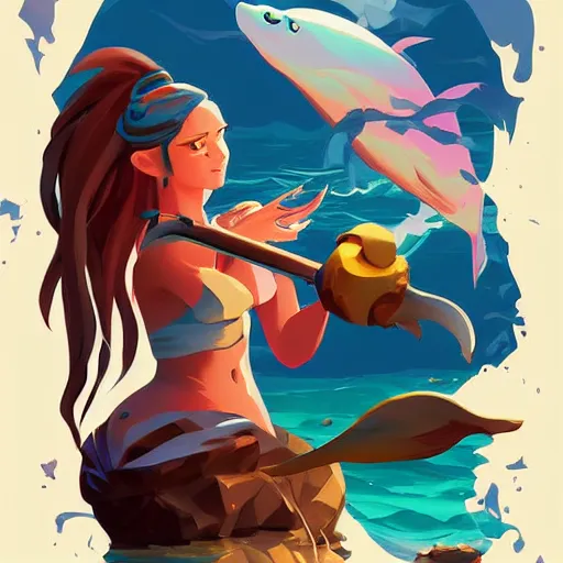 Image similar to painting mermaid treasure on sea of thieves game avatar hero smooth face median photoshop filter cutout vector, behance hd by jesper ejsing, by rhads, makoto shinkai and lois van baarle, ilya kuvshinov, rossdraws global illumination