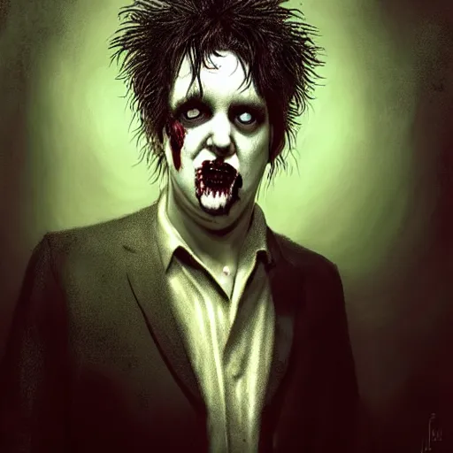 Prompt: young robert smith as a zombie wearing polka dot shirt, 7 days to die zombie, fine art, award winning, intricate, elegant, sharp focus, cinematic lighting, highly detailed, digital painting, 8 k concept art, art by z. w. gu, art by brom, art by michael hussar, masterpiece, 8 k