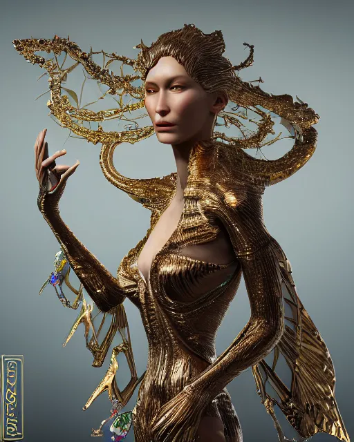 Image similar to a highly detailed metahuman 4 k close up render of an alien goddess bella hadid monument flying in iris van herpen dress schiaparelli in diamonds crystals swarovski and jewelry iridescent in style of alphonse mucha gustav klimt trending on artstation made in unreal engine 4