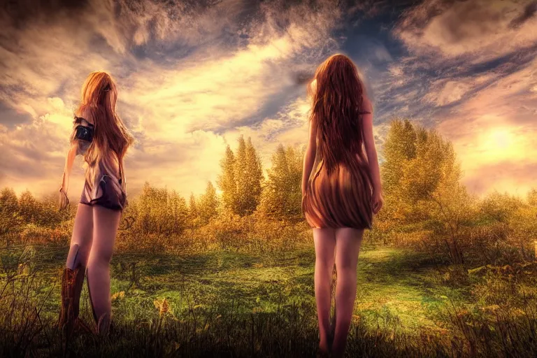 Image similar to girl, fantasy, pen style, ultra realistic!!!, hdr, clear weather, golden hour, sharp focus