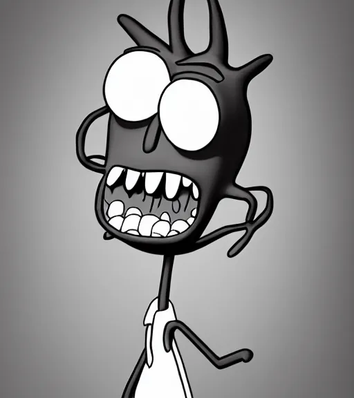 Image similar to professional photograph of a portrait of Mr Meeseek from Rick and Morty, black and white, studio lighting, highly detailed