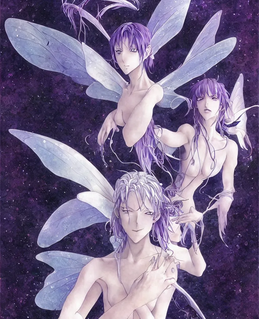 Prompt: an attractive faery appearing from another reality to grant me 3 wishes. art by yoshiyuki sadamoto