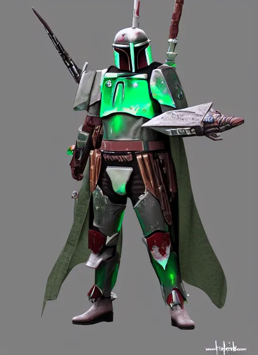 Image similar to arcane wizard x boba fett, fantasy inspired boba fett as a wizard, 3 d digital art, character mashup, epic volumetric lighting, combination art, photorealistic, sharp focus, aesthetic