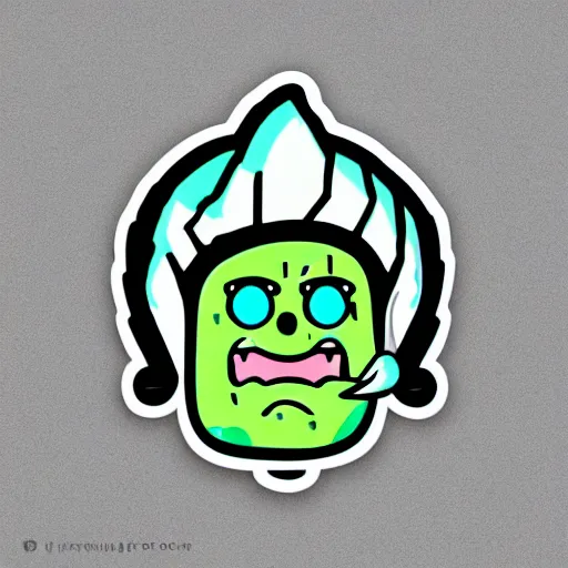 Image similar to a pickle-rick, svg sticker, vector art, wearing headphones, jamming to music