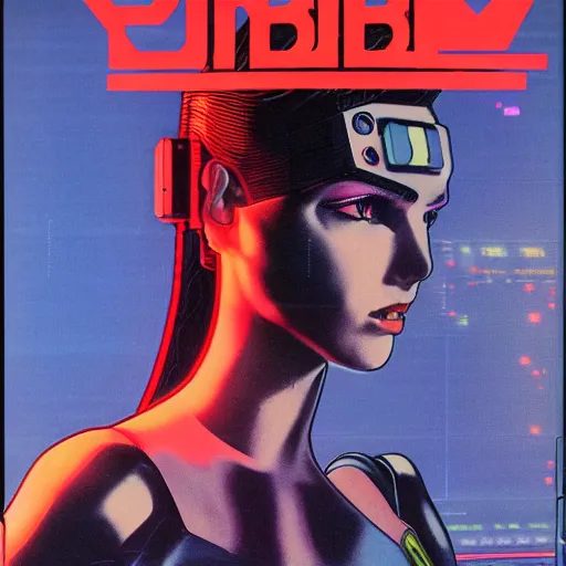 Prompt: cable plugged into cyberdeck, back of head, cyberpunk woman, computer, 1 9 7 9 omni magazine cover, style by vincent di fate, cyberpunk 2 0 2 0