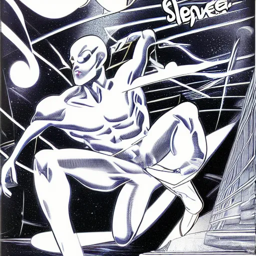 Image similar to dreams of silver surfer, manga comic book cover, action, reflective, by robert mapplethorpe