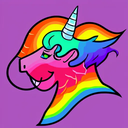 Image similar to Rainbow Robot Unicorn profile picture for social media sites. Limited palette, crisp vector lines