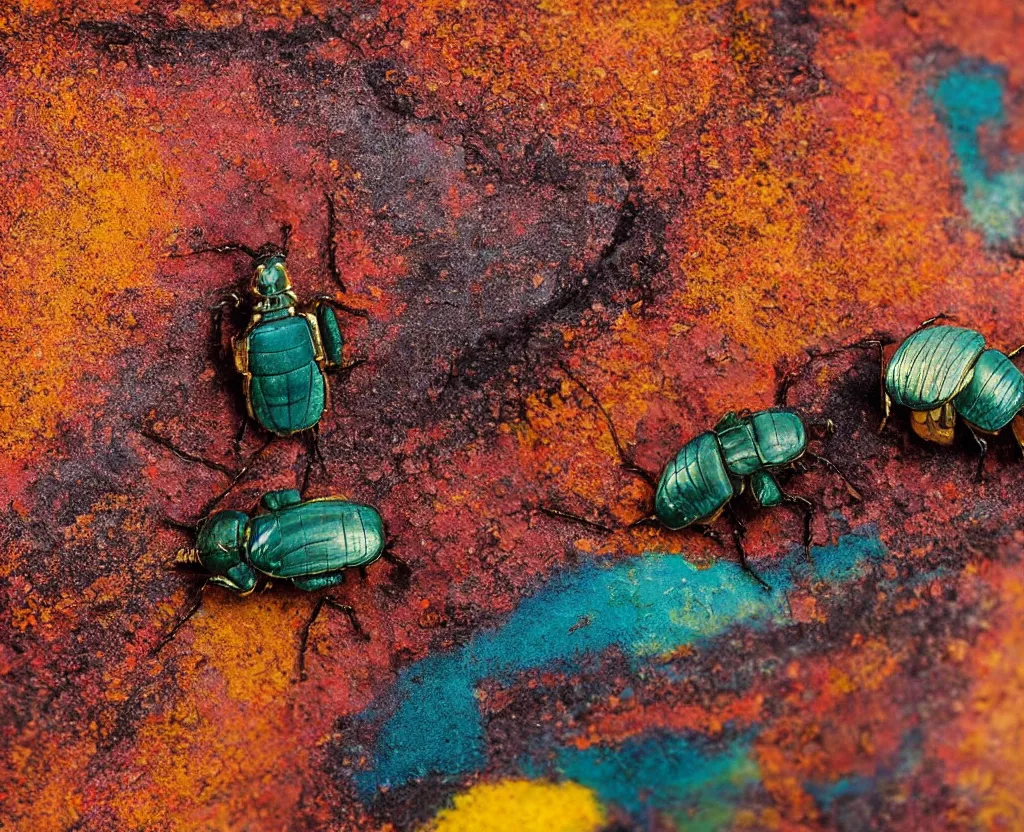 Prompt: a closeup of a beautiful colorful beetle coleoptera by gustave boulanger, frank frazetta, zhang kechun. icelandic landscape. bright, luminous, well - lit, sharp focus, high quality, award - winning national geographic by clemens ascher, paul barson, elsa bleda.