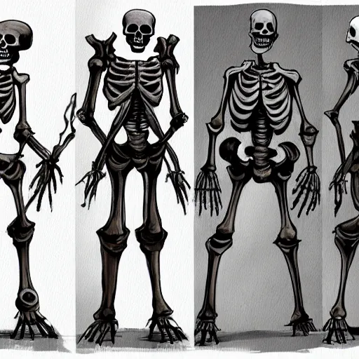 Image similar to four skeletons in body armor hanging from gallows, video game concept art