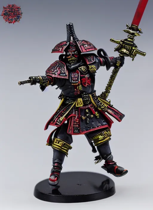 Prompt: 8 0 mm resin detailed miniature of a warhammer 4 0 k samurai with laser swords, product introduction photos, 4 k, full body,