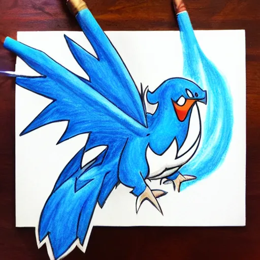 Image similar to articuno in a refrigerator, pokemon style drawing