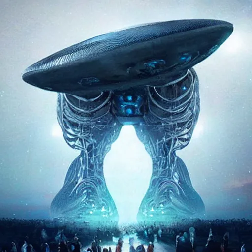 Prompt: weird weird weird huge huge huge alien spaceship from another galaxy, interconnected souls