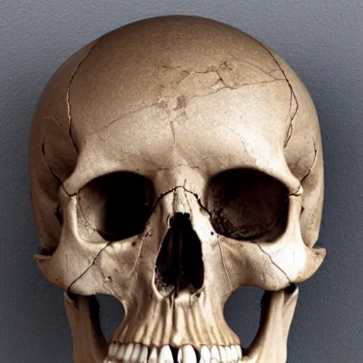 Prompt: lower half of a human skull, top half of skull missing