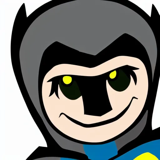 Prompt: batman as a very young boy smiling on the cartoon wild - kratts, sticker - art, svg vector, adobe - illustrator