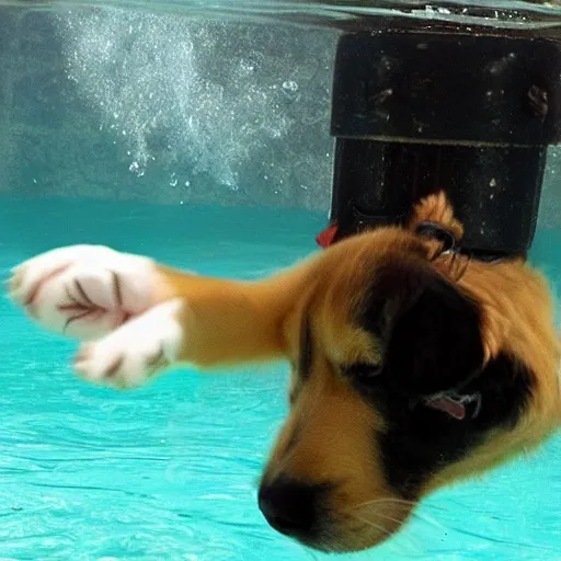 Prompt: puppy saluting underwater