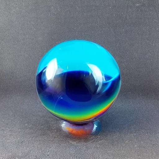 Prompt: A glass sphere 🔮 half-way filled with swirling 🌀 multicolored 🌈 liquid 💧