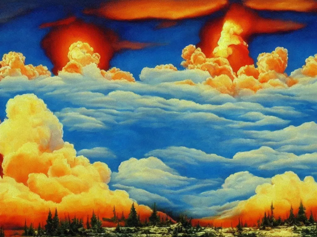 Image similar to bob ross painting of a nuclear holocaust