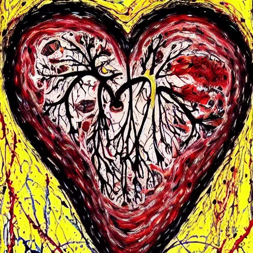 Image similar to anatomically correct! human heart, real heart, not just a heart symbol, anatomic, painting by jackson pollock