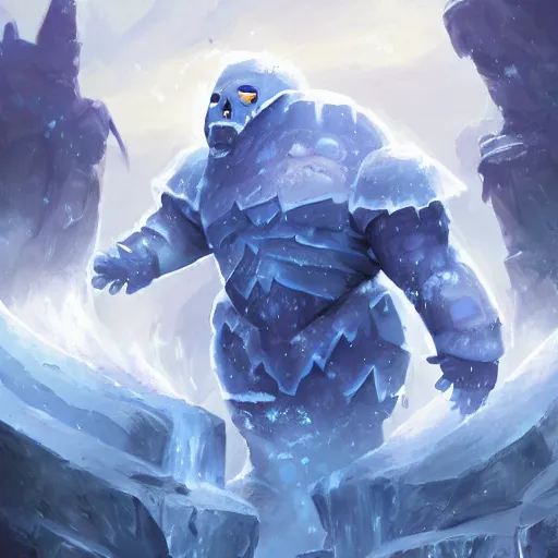 Image similar to ice golem, ice background, epic fantasy style, in the style of Greg Rutkowski, hearthstone artwork