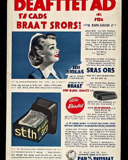 Prompt: 1950's newspaper ad for Satan™ brand brake pads