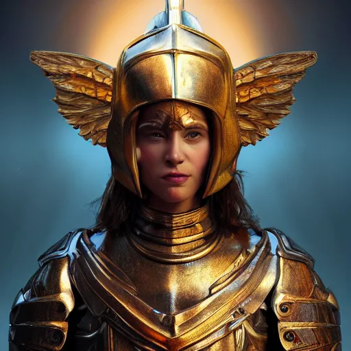 Prompt: A long shot photograph of a biblical angel in glowing armour, fantasy, medieval, vivid colors, elegant, concept art, sharp focus, beautiful face, digital art, Hyper-realistic, 4K, Unreal Engine, Highly Detailed, HD, Dramatic Lighting by Brom, trending on Artstation