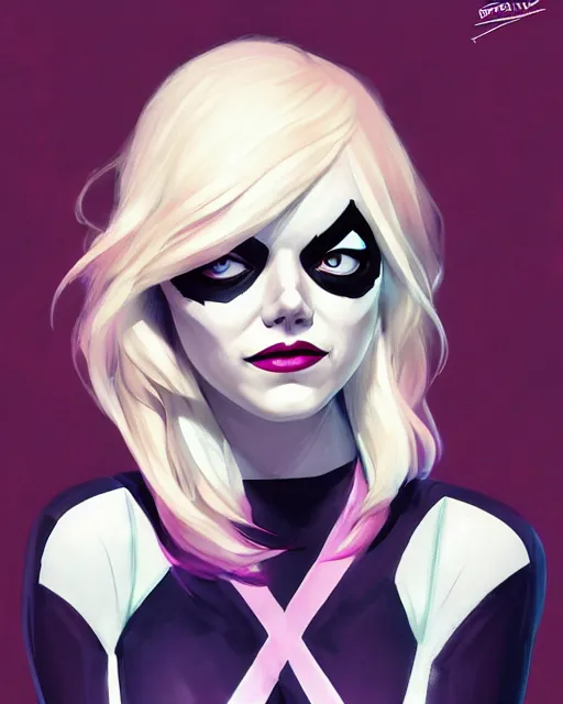 Image similar to portrait of Emma Stone as Spider-Gwen venom, art by lois van baarle and loish and ross tran and rossdraws and sam yang and samdoesarts and artgerm, middle shot, digital art, highly detailed, intricate, sharp focus, Trending on Artstation HQ, deviantart, unreal engine 5, 4K UHD image