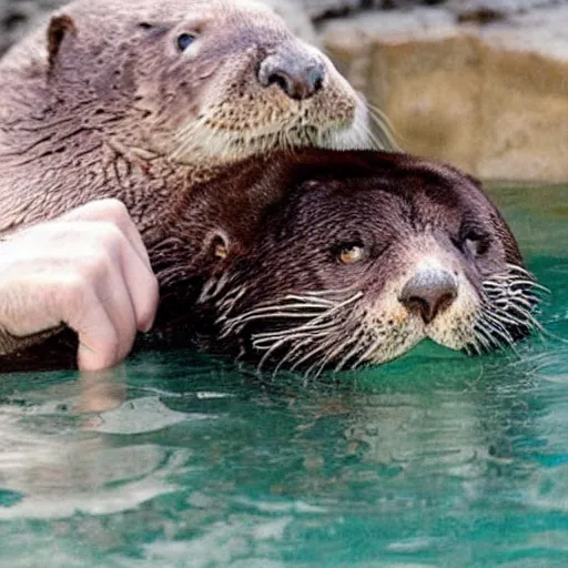 Image similar to nicolas cage cosplay as a sea otter