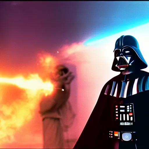 Prompt: Darth Vader vs. Mace Windu cinestill