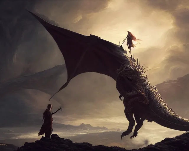 Image similar to 5 5 mm portrait photo of liam neeson riding a dragon. magical atmosphere. art by greg rutkowski. highly detailed 8 k. intricate. lifelike. soft light. nikon d 8 5 0.