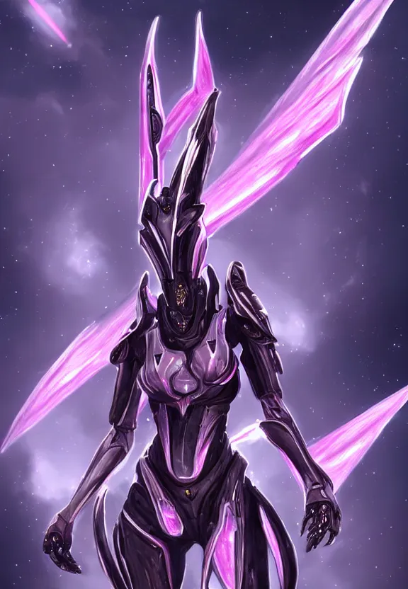 Prompt: galactic hyperdetailed elegant beautiful stunning quality giantess anthropomorphic sexy hot mecha female dragon goddess, sleek spines, sharp metal ears, sleek eyes, sleek white armor, shiny fuschia skin, bigger than galaxy, epic proportions, epic scale, epic size, warframe fanart, furry, dragon art, goddess, giantess, furaffinity, octane