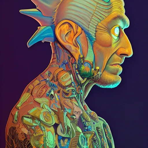 Image similar to humandesign mohawk projector portrait by gaston bussierre and charles vess and james jean and erik jones and rhads, inspired by rick and morty, epic, funny, huge scale, beautiful fine face features, intricate high details, sharp, ultradetailed