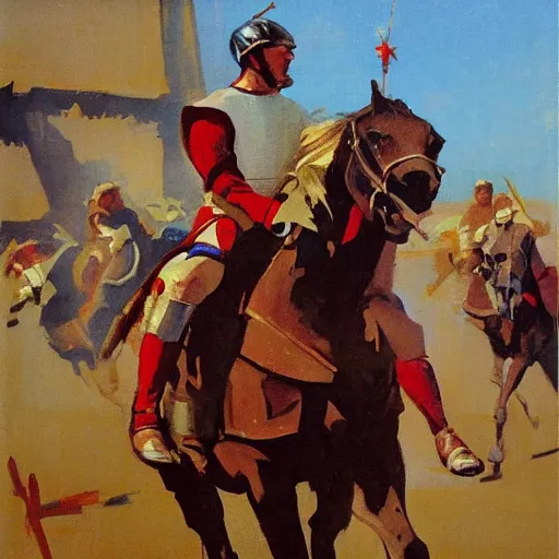 Image similar to portrait of horse wearing caparisons, medieval joust by greg manchess, bernie fuchs, walter everett, lost edges